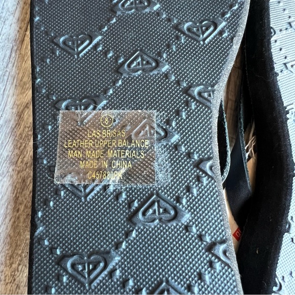 Roxy Black Floral Leather Flip Flop Size 8 Las Brisas Sandal - Picture 10 of 11